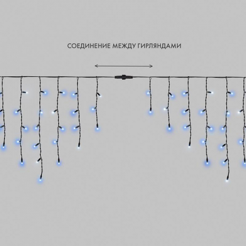Гирлянда светодиодная "Айсикл" (бахрома) 4х0.6м 128LED син. 10Вт 230В IP67 эффект мерцания провод каучук черн. (нужен шнур питания 315-000) Neon-Night 255-233 фото 8