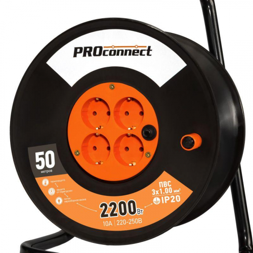 Удлинитель на катушке 4х50м с заземл. 10А IP20 Standart ПВС 3х1 PROCONNECT 11-7607 фото 4