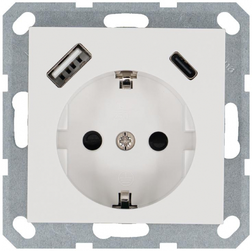 Розетка Shuko 16А с заземл. защ. шторки с 2-мя заряд. устройствами USB тип A+C 25Вт механизм бел. глянцевый Jasmart G5501USB-25W Розетка Shuko 16А с заземл. защ. шторки с 2-мя заряд. устройствами USB тип A+C 25Вт механизм бел. глянцевый Jasmart G5501USB-25W
