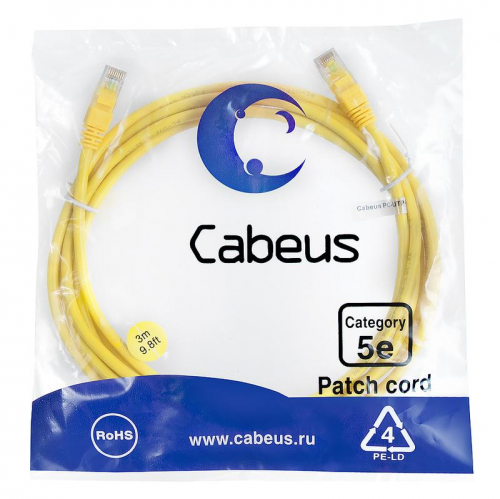 Патч-корд U/UTP кат.5E PC-UTP-RJ45-Cat.5e-3m-YL 2xRJ45/8p8c неэкранир. PVC 3м желт. Cabeus 7683c Патч-корд U/UTP кат.5E PC-UTP-RJ45-Cat.5e-3m-YL 2xRJ45/8p8c неэкранир. PVC 3м желт. Cabeus 7683c