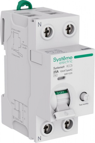 Выключатель дифференциального тока 2п 25А 10мА тип AC Systeme9 230В SE S9R11225 Выключатель дифференциального тока 2п 25А 10мА тип AC Systeme9 230В SE S9R11225