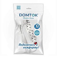 Удлинитель 3х10м с заземл. 16А IP20 3.5кВт ПВС 3х1 с выкл. бел. DOMTOK 2380