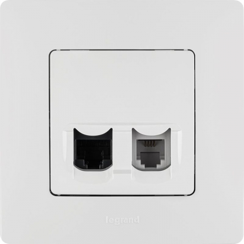 Розетка компьютерная + телефонная 2-м СП Etika RJ45 + RJ11 кат.5E UTP механизм бел. IEK 672252 фото 3