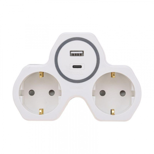 Разветвитель 2-м 16А + USB-A + USB-C с заземл. защ. шторки бел. Rexant 11-1253 фото 4 Разветвитель 2-м 16А + USB-A + USB-C с заземл. защ. шторки бел. Rexant 11-1253 фото 4