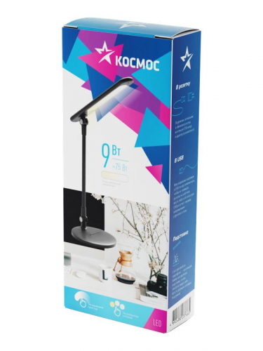 Светильник настольный Desk034b 9Вт 5В 2А RA>80 3 реж. диммируемая черн. КОСМОС KOC_DESK034b фото 2 Светильник настольный Desk034b 9Вт 5В 2А RA>80 3 реж. диммируемая черн. КОСМОС KOC_DESK034b фото 2