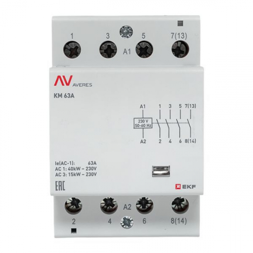 Контактор модульный КМ 63А 4NO 230В AC (3 мод.) AVERES EKF km-av-3-63-40-230V фото 3 Контактор модульный КМ 63А 4NO 230В AC (3 мод.) AVERES EKF km-av-3-63-40-230V фото 3