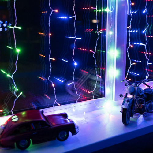 Гирлянда светодиодная "Светодиодный Дождь" 1.5х1.5м LED мультиколор свечение с динамикой провод прозр. 230В Neon-Night 235-019 фото 8