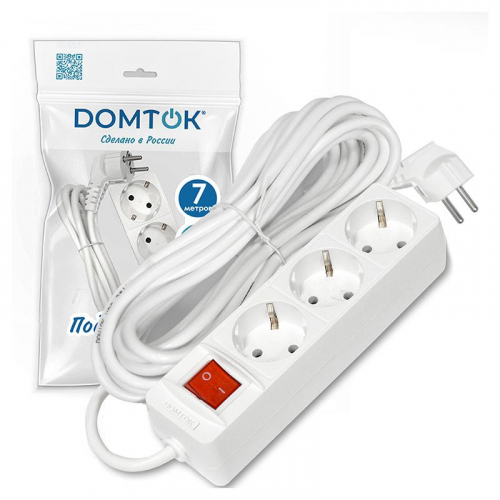 Удлинитель 3х7м с заземл. 16А IP20 3.5кВт ПВС 3х1 с выкл. бел. DOMTOK 2383 фото 2 Удлинитель 3х7м с заземл. 16А IP20 3.5кВт ПВС 3х1 с выкл. бел. DOMTOK 2383 фото 2