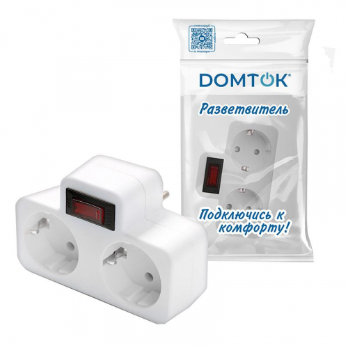 Разветвитель 2-м с заземл. 16А 3500Вт 250В плоский с выключателем бел. DОМТОК 2664 фото 3