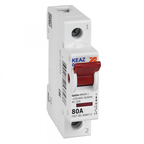Выключатель нагрузки модульный 1п 80А OptiDin BM63PL-180-УХЛ3 (ВМ63PL) КЭАЗ 328159