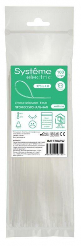 Стяжка кабельная 370х4.8 бел. (уп.100шт) SE IMT37048W Стяжка кабельная 370х4.8 бел. (уп.100шт) SE IMT37048W