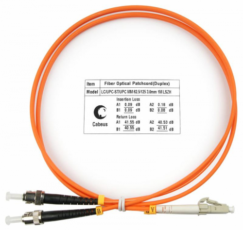 Шнур оптический FOP-62-LC-ST-1m duplex LC-ST 62/5/125mm 1м LSZH Cabeus 7614c Шнур оптический FOP-62-LC-ST-1m duplex LC-ST 62/5/125mm 1м LSZH Cabeus 7614c