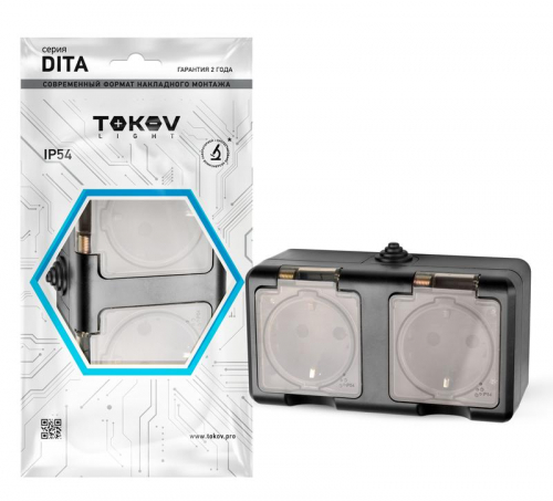 Розетка 2-м ОП Dita 16А IP54 250В с заземл. с прозр. крышкой карбонTOKOV ELECTRIC TKL-DT-R2Z-C14T-IP54 Розетка 2-м ОП Dita 16А IP54 250В с заземл. с прозр. крышкой карбонTOKOV ELECTRIC TKL-DT-R2Z-C14T-IP54