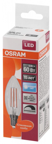 Лампа светодиодная филаментная LS CL B60D 5W/840 FIL E14 230В OSRAM 4058075230385 фото 2