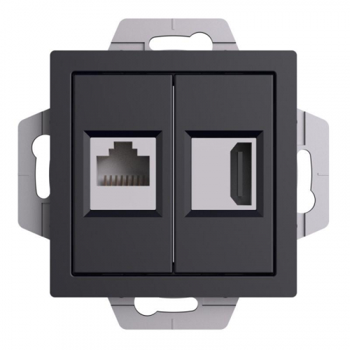 Розетка 2-м AtlasDesign HDMI+RJ45 кат.5E механизм карбон SE ATN001082 фото 3