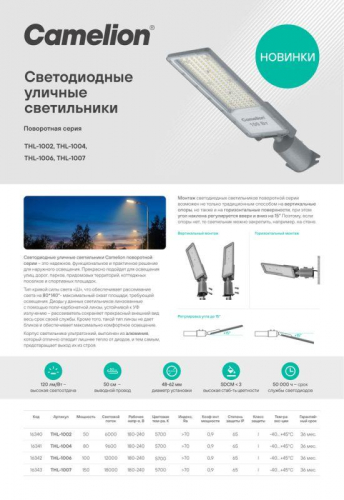 Светильник THL-1006 100Вт 5700К IP65 12000лм 180-240В 500х130х79 КСС "Ш" 1/10 ПВ уличный Camelion 16342 фото 5 Светильник THL-1006 100Вт 5700К IP65 12000лм 180-240В 500х130х79 КСС "Ш" 1/10 ПВ уличный Camelion 16342 фото 5