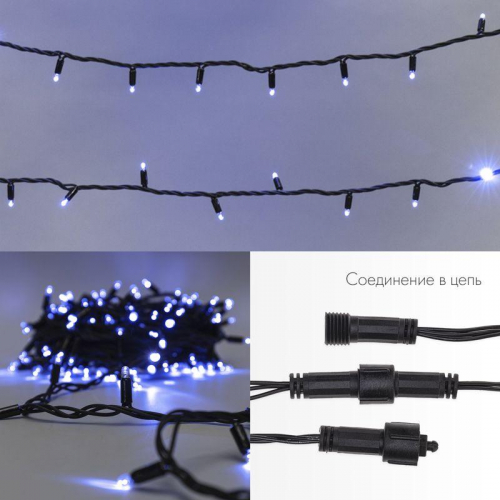 Гирлянда светодиодная "Нить" 10м 100LED син. 10Вт 230В IP65 эффект мерцания (каждый 5-ый диод) провод ПВХ черн. (нужен шнур питания 303-500) Neon-Night 305-273 фото 3