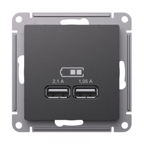 Розетка USB AtlasDesign тип A+A 5В/2.1А 2х5В/1.05А механизм базальт SE ATN001433 фото 3