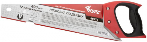Ножовка по дереву 400мм мелкий каленый зуб 12 ТPI 3D заточка пласт.прорезиненная ручка КУРС 40371 фото 2