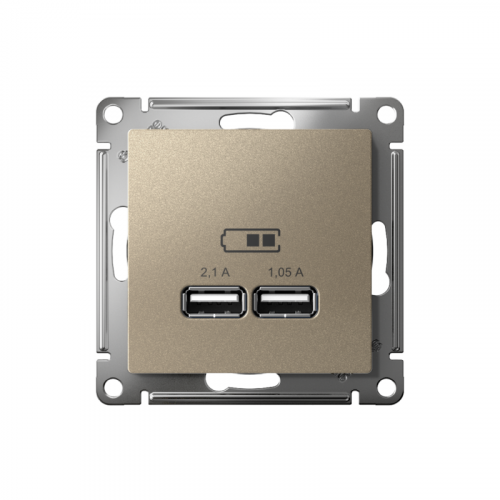 Розетка USB AtlasDesign тип A+A 5В 1х2.1А 2х1.05А механизм шампань SE ATN000533 фото 2 Розетка USB AtlasDesign тип A+A 5В 1х2.1А 2х1.05А механизм шампань SE ATN000533 фото 2