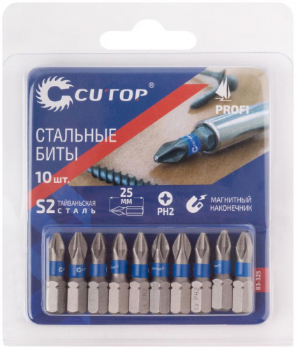 Набор стальных бит ПРОФИ/Profi PH2 25мм (уп.10шт) Cutop 83-325 фото 3 Набор стальных бит ПРОФИ/Profi PH2 25мм (уп.10шт) Cutop 83-325 фото 3