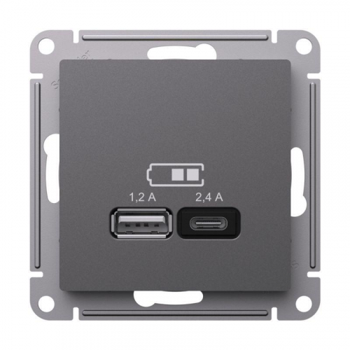 Розетка USB AtlasDesign тип A+C 5В/2.4А 2х5В/1.2А механизм базальт SE ATN001439 фото 3