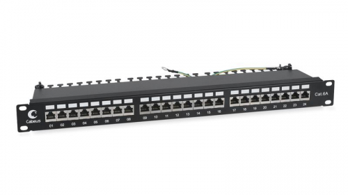 Патч-панель 19дюйм 1U 24 порта RJ45 кат.6A полностью экранир. с задн. кабельн. организатором Cabeus 7653c