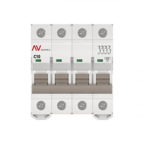 Выключатель автоматический модульный 4п C 10А 6кА AV-6 AVERES EKF mcb6-4-10C-av фото 3
