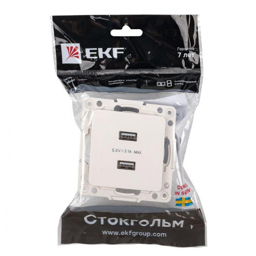 Розетка USB 2-м Стокгольм 2.1А механизм бел. PROxima EKF EYR16-028-10-2USB фото 7 Розетка USB 2-м Стокгольм 2.1А механизм бел. PROxima EKF EYR16-028-10-2USB фото 7