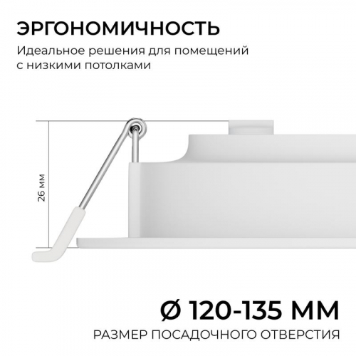 Панель светодиодная встраив. 3 ССT 15Вт 230В/50Гц 1200лм 3-4-6.5К IP44 d145х26мм круг Apeyron 06-162 фото 14