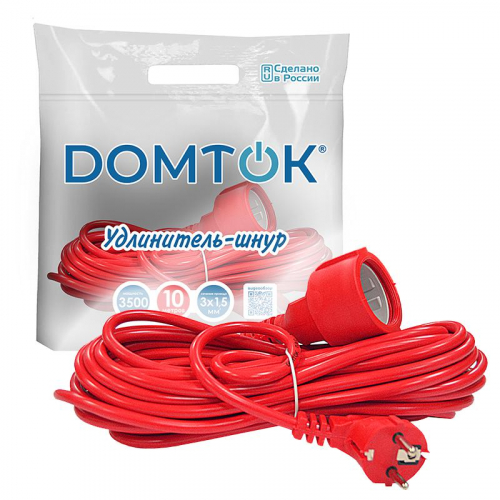 Удлинитель-шнур 1х10м с заземл. 16А IP20 3.5кВт ПВС 3х1.5 DOMTOK 2496 фото 3