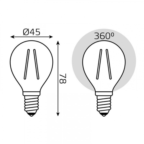 Лампа светодиодная филаментная Filament Elementary 12Вт шар 4100К Е14 750лм GAUSS 52122 фото 6