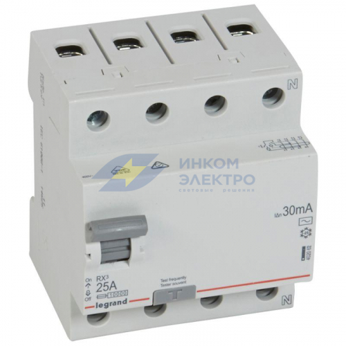 Выключатель дифференциального тока (УЗО) 4п 25А 30мА тип AC RX3 Leg 402062 фото 2