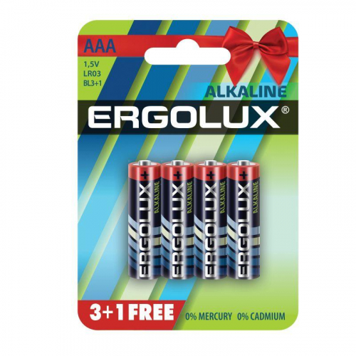 Элемент питания алкалиновый AAA/LR03 1.5В Alkaline BL 3+1(FREE) (уп.4шт) Ergolux 12865 Элемент питания алкалиновый AAA/LR03 1.5В Alkaline BL 3+1(FREE) (уп.4шт) Ergolux 12865