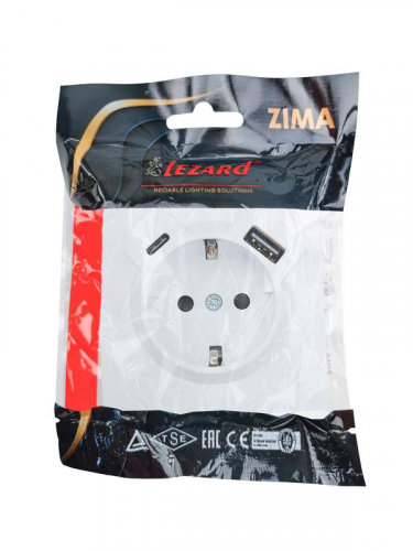 Розетка 1-мест. с/з Type-C+USB разъем СП ZIMA бел. LEZARD 704-0288-181TC фото 6