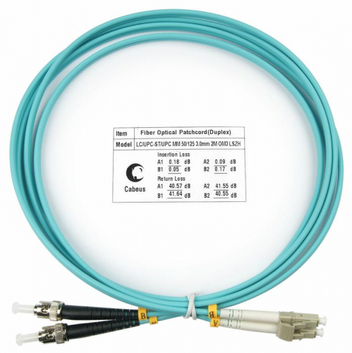 Шнур оптический duplex LC-ST 50/125мм OM3 2м LSZH FOP-50-LC-ST-2м Cabeus 7575c Шнур оптический duplex LC-ST 50/125мм OM3 2м LSZH FOP-50-LC-ST-2м Cabeus 7575c