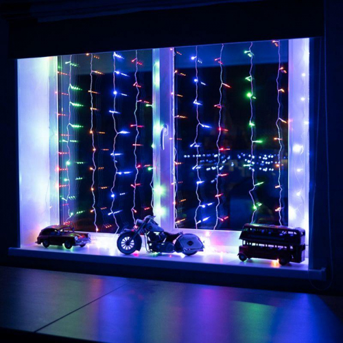 Гирлянда светодиодная "Светодиодный Дождь" 1.5х1.5м LED мультиколор свечение с динамикой провод прозр. 230В Neon-Night 235-019 фото 9