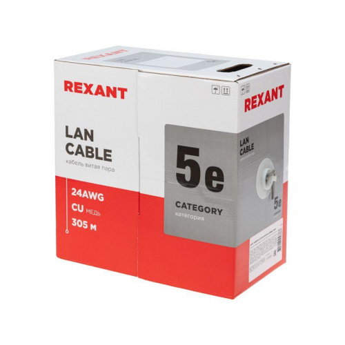 Кабель витая пара U/UTP кат.5E 4х2х24AWG LSZH нг(А)-HF INDOOR SOLID сер. LIGHT (305м) Rexant 01-0059 фото 2 Кабель витая пара U/UTP кат.5E 4х2х24AWG LSZH нг(А)-HF INDOOR SOLID сер. LIGHT (305м) Rexant 01-0059 фото 2