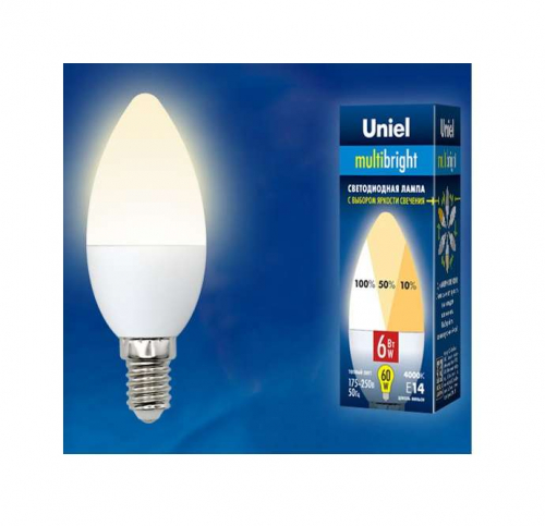 Лампа светодиодная LED-C37-6W/WW/E14/FR/MB PLM11WH Multibright 6Вт свеча матовая 3000К тепл. бел. E14 100-50-10 (упак. картон) Uniel UL-00002373 Лампа светодиодная LED-C37-6W/WW/E14/FR/MB PLM11WH Multibright 6Вт свеча матовая 3000К тепл. бел. E14 100-50-10 (упак. картон) Uniel UL-00002373