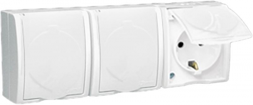 Розетка 3-м ОП Simon15 16А IP54 250В с заземл. Schuko защ. шторки с крышкой винт. клеммы бел. Simon 1594447-030