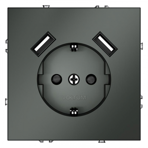 Розетка 1-м СП S70 16А с USB A+A с заземл. защ. шторки механизм титан Voltum VLS040406