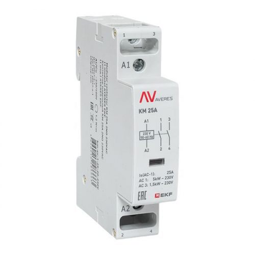 Контактор модульный КМ 25А 2NО 230В AC (1 мод.) AVERES EKF km-av-1-25-20-230V Контактор модульный КМ 25А 2NО 230В AC (1 мод.) AVERES EKF km-av-1-25-20-230V
