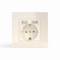 Розетка 1-м СП Pixel с заземл. с 2-мя заряд. устр. USB тип A+A механизм беж. TOKOV ELECTRIC TKE-PX-R1U2A-C02