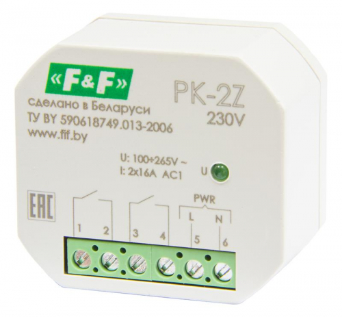 Реле промежуточное PK-2Z-230 100-265В AC/DC 16А 2NO/NC для установки в монтаж. коробку d60мм IP20 F&F EA06.001.049 Реле промежуточное PK-2Z-230 100-265В AC/DC 16А 2NO/NC для установки в монтаж. коробку d60мм IP20 F&F EA06.001.049