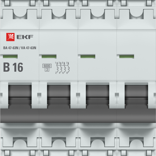 Выключатель автоматический модульный 4п B 16А 6кА ВА 47-63N PROxima EKF M636416B фото 2