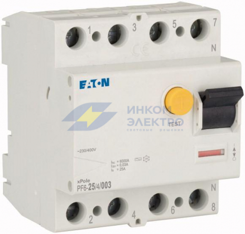 Выключатель дифференциального тока (УЗО) 4п 25А 30мА тип AC 6кА PF6 EATON 286504 фото 4