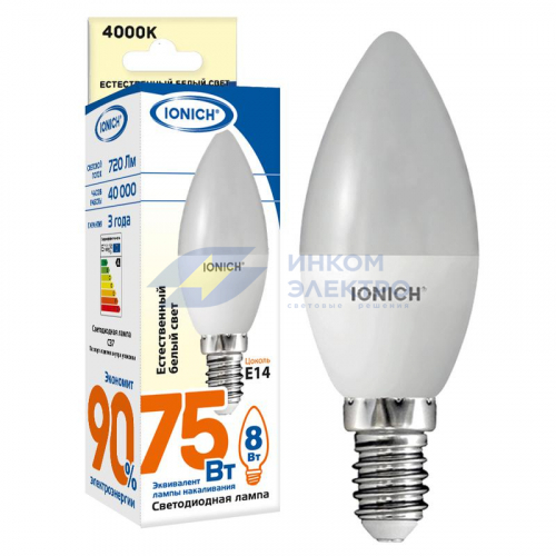 Лампа светодиодная ILED-SMD2835-C37-8-720-220-4-E14 (1300) IONICH 1535