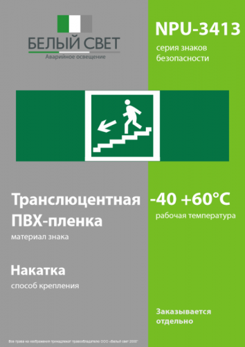 Знак безопасности NPU-3413.E14"Напр. к эвакуац. выходу по лестн. вниз (лев.)" Белый свет a16525 фото 3