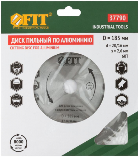 Диск пильный для циркулярных пил по алюм. 185х20/16х60T FIT 37790 фото 3