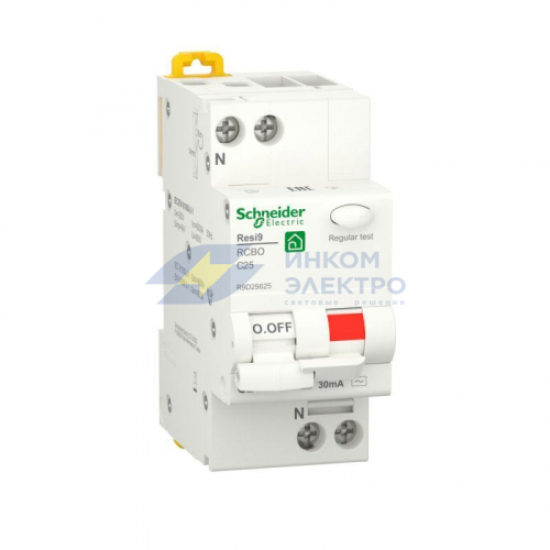 Выключатель автоматический дифференциального тока 2п (1P+N) C 25А 6000А 30мА тип AC Resi9 SchE R9D25625